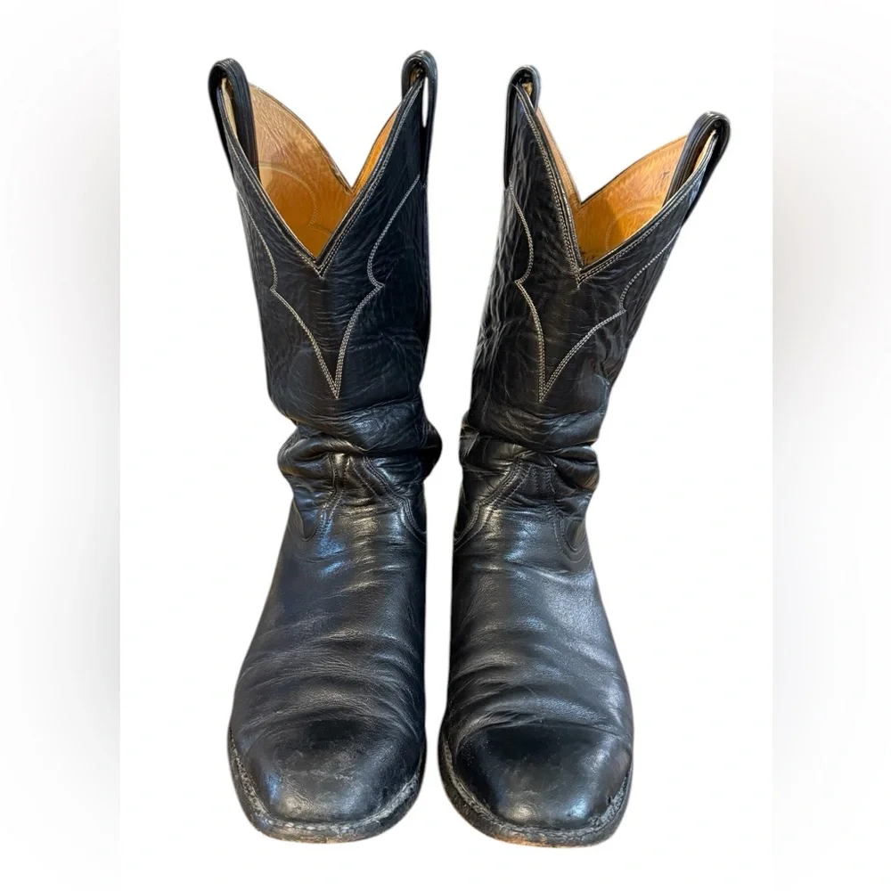 Tony Lama Black Bullhide Leather Men's Boots Size 10 D